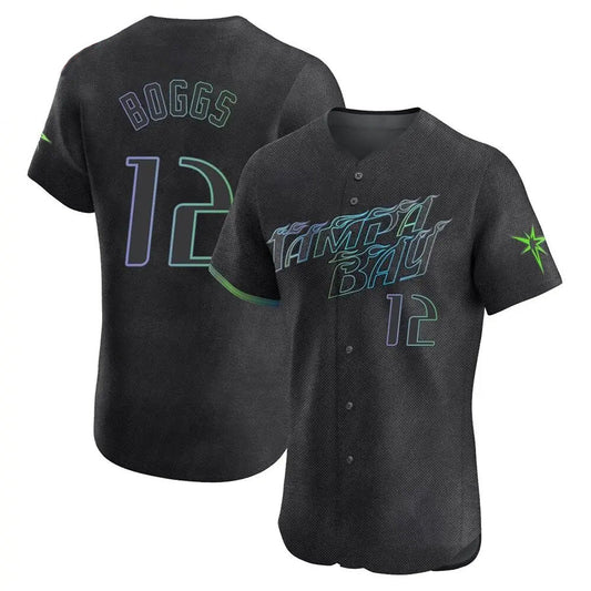 TB. Rays #12 Wade Boggs Player Black Replica Snake Skin City Baseball Jerseys