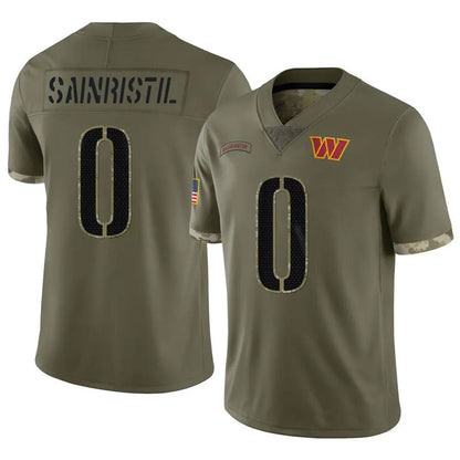 W.Commanders #0 Mike Sainristil Player Olive Salute To Service Limited Football Jerseys