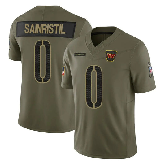 W.Commanders #0 Mike Sainristil Player Olive Salute To Service Limited Football Jerseys