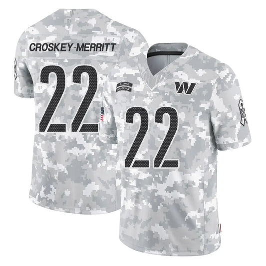 W.Commanders #22 Jacory Croskey-Merritt Player Arctic Camo Salute to Service Limited Football Jerseys