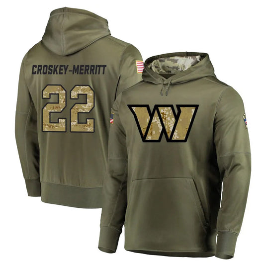 W.Commanders #22 Jacory Croskey-Merritt Player Olive Salute to Service Limited Hoodies Football Jerseys