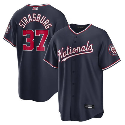 W.Nationals #37 Stephen Strasburg Player Navy Replica Baseball Jerseys